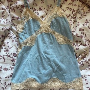 Light blue vintage mary green lace tank top